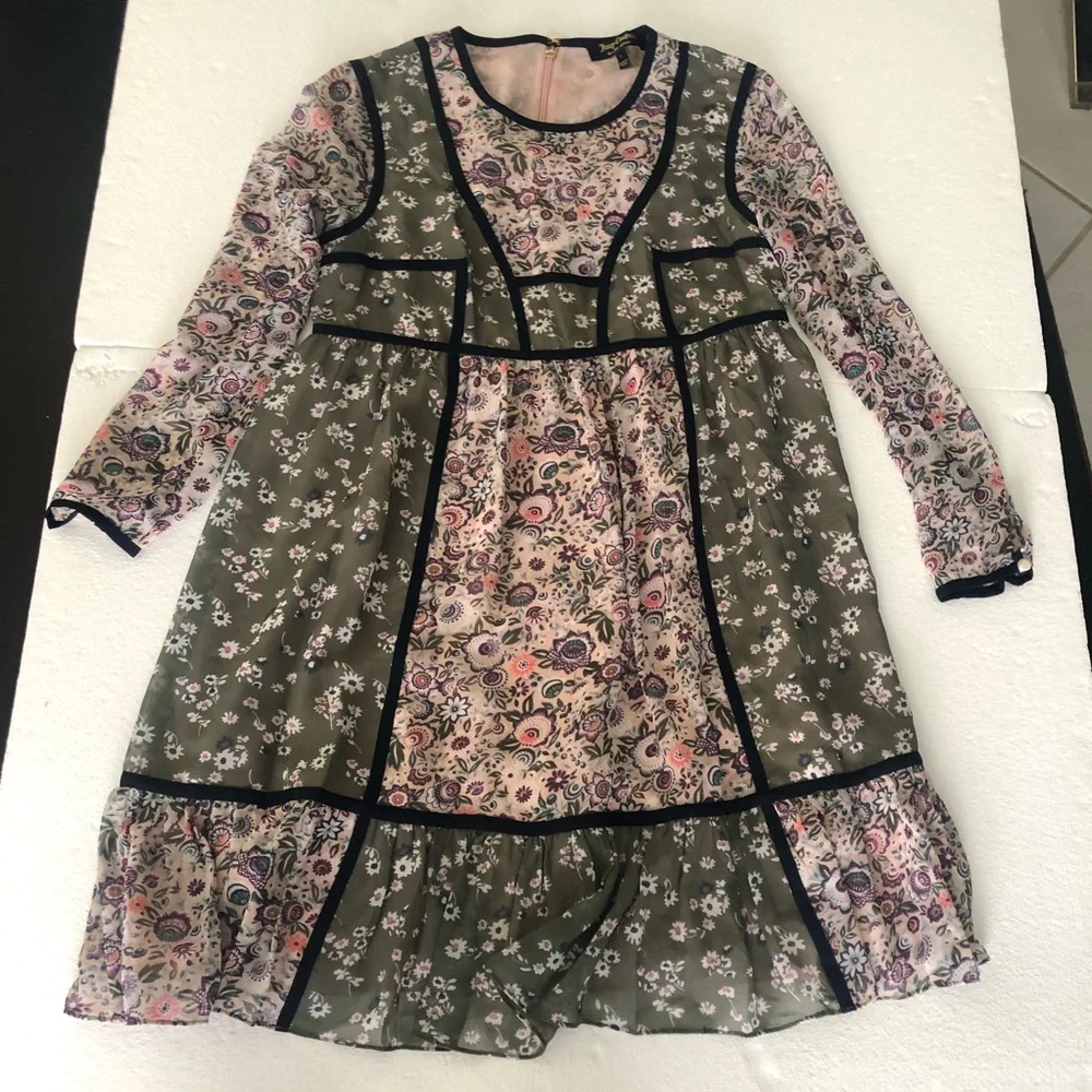 Juicy Couture NWOT pink green floral bohemian long sleeve mini dress - Picture 2 of 12